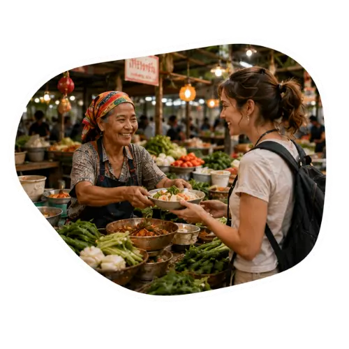 A local host sharing a market and food tour in Chiang Mai, Thailand